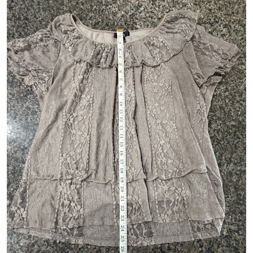 Style & Co Woman 3X Taupe Mauve Lace Ruffle Neck Tiered Short Sleeve Blouse Top - Picture 5 of 5